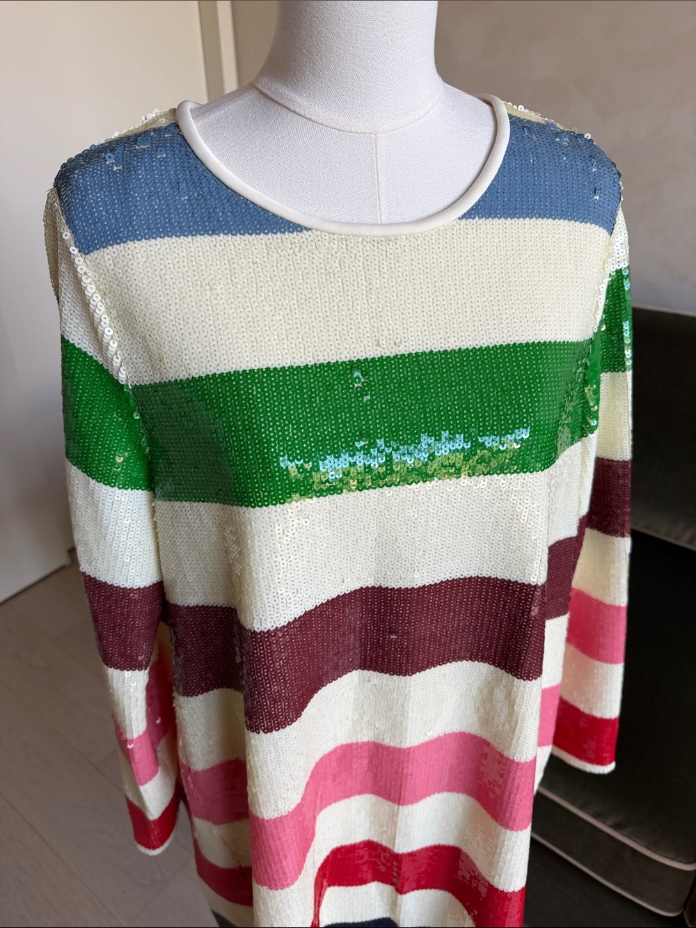 Kate Spade Adventure Stripe Sequin Shift Dress French Cream Multi Size 16 - Picture 5 of 14